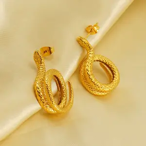 Design Vintage unico in acciaio inox placcato oro 18K dichiarazione serpente orecchini zodiacali per le donne gioielli di moda