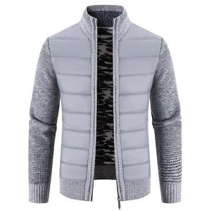 Veste en tricot rembourré gris clair pour hommes Vêtements d'extérieur d'hiver élégants Chauds et confortables Veste pull hybride à la mode moderne - Product Image 1