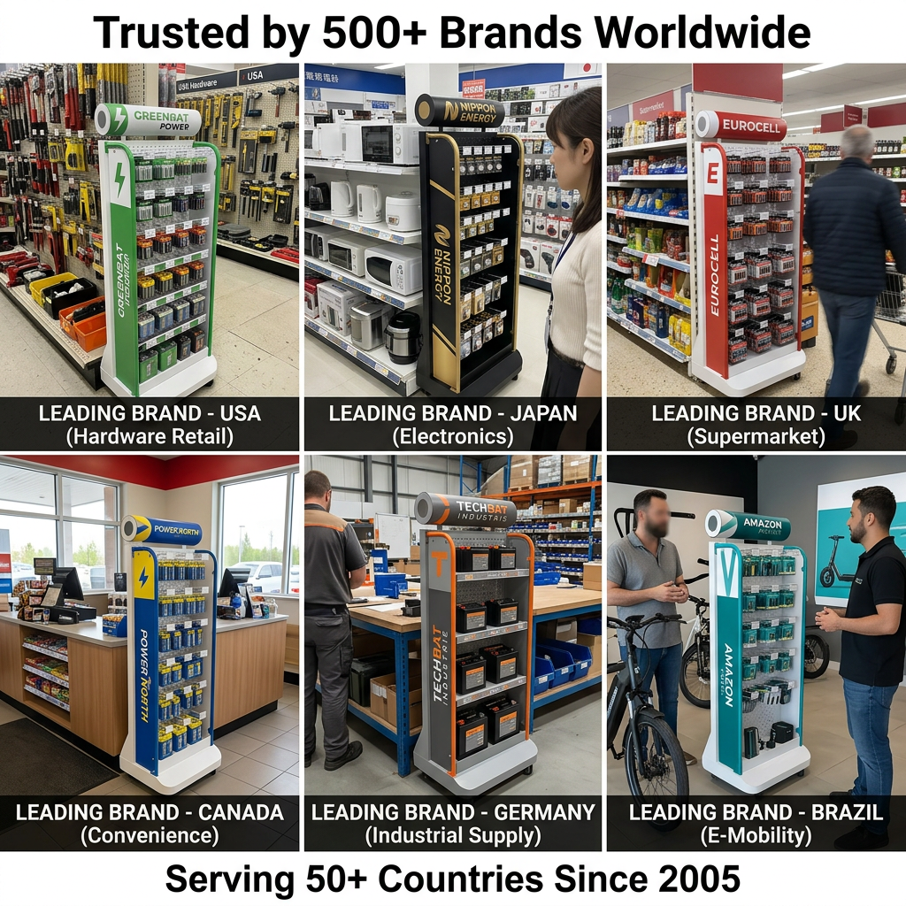 Custom Metal Battery Display Rack Floor Standing AA AAA Lithium Battery Organizer Stand Retail POS Fixture Supermarket Gondola — view 6