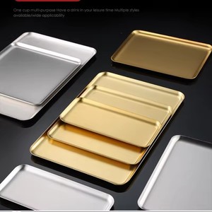 Thép không gỉ Bộ đồ ăn snack tấm hình chữ nhật Bánh hiển thị khay Hàn Quốc bít tết tấm BBQ tấm - Product Image 5