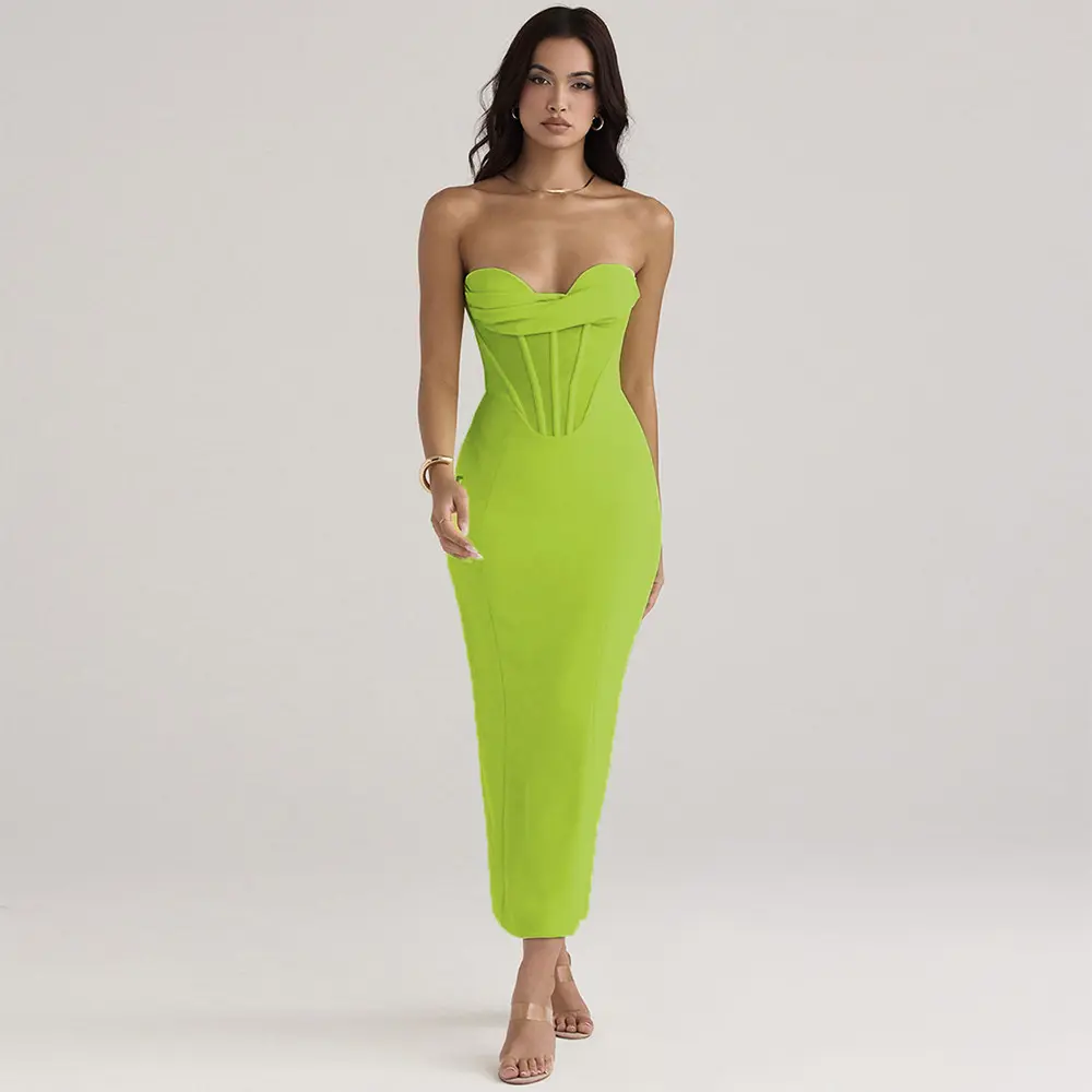 夏の包帯ボディコンドレスグリーンオフショルダーガーゼセクシーな女性Vestidosファッションパーティー高品質のエレガントなイブニングドレス
