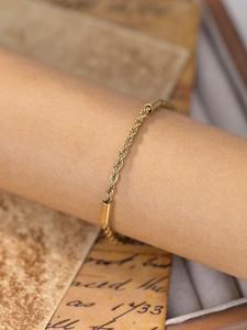 Pulsera de eslabones cubanos en capas de acero inoxidable chapado en oro de 18 quilates para mujer, estilo retro, impermeable, resistente al deslustre, pulsera de tenis de moda - Product Image 4