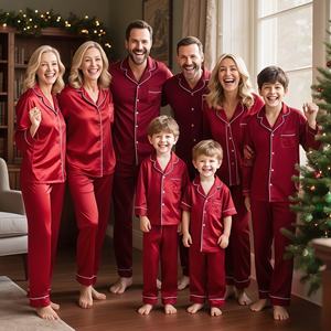 Famille noël décontracté pyjamas ensemble maman moi tenues correspondant vêtements revers mère <span class=keywords><strong>papa</strong></span> <span class=keywords><strong>fils</strong></span> fille soie/coton - Product Image 1