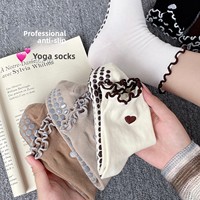 Chaussettes de yoga antidérapantes en coton mélangé tricoté pour femmes, mi-mollet, pour Pilates, fitness, sport professionnel, avec lacets