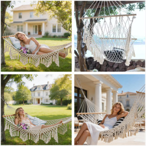 Navyice Luxury Hammock Chair Handmade Cotton Rope 120kg Load Wood Spreader Bar 40HQ FCL Bulk Wholesale - Product Image 4