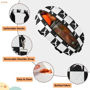 <span class=keywords><strong>Bolsa</strong></span> <span class=keywords><strong>Térmica</strong></span> Aislante para Alimentos, Diseño a Cuadros Blanco y Negro, con Correa <span class=keywords><strong>de</strong></span> Hombro Extraíble, Marca Iwa Birds - Product Image 4