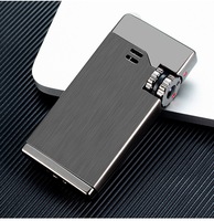 Encendedor de Gas Butano Moderno de Doble Chorro Azul, Diseño Metálico para Cigarros y Cigarrillos, Portátil, Resistente al Viento, con Batería de Litio