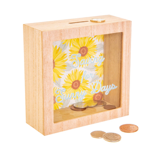 Boîte à monnaie en bois massif avec motif de chiffres en verre brillant, cadre <span class=keywords><strong>photo</strong></span> pour le rangement décoratif de l'argent - Product Image 1