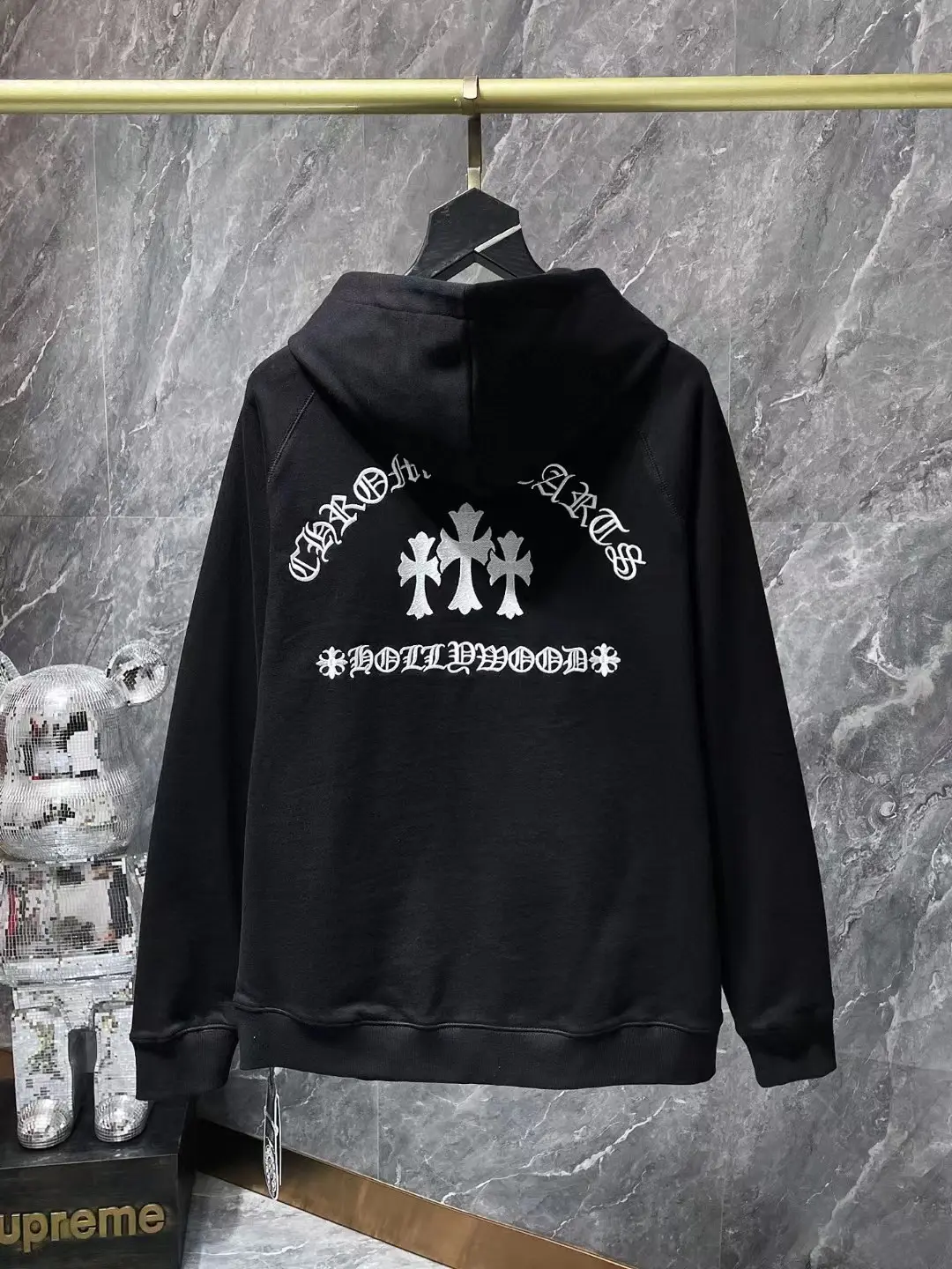 Bán buôn trái tim Chrome trở lại tiếng Phạn thêu áo khoác trùm đầu hip-hop nhãn của nam giới Hoodies