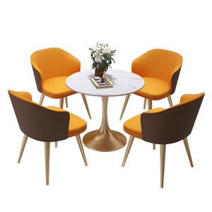 Restaurant Set Round <b>Table</b> And Four Chairs Durable <b>Plastic</b> Frame High Density Foam Seat For Dining Room - Product Image 4