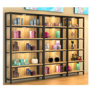 अनुकूलित भंडारण शोकेस दुकान धातु लकड़ी के शेल्फ खुदरा शॉपिंग कॉस्मेटिक प्रदर्शन रैक - Product Image 1