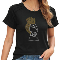 Transfert thermocollant personnalisé en strass noir brillant motif Afro Girl pour t-shirts et sweats à capuche