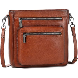 Sac bandoulière en cuir véritable pour femme, couleur unie, style classique, fermeture éclair, durable, usage quotidien, toutes saisons - Product Image 3