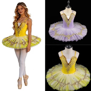 Robes de tutu de ballet pour filles, costume de ballet classique professionnel, corsage brodé or et strass, pour spectacle sur scène - Product Image 1