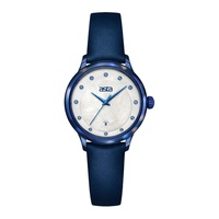Asta Montre Quartz Femme Acétate Nacre Bleu Royal Bracelet Cuir Luxe Minimaliste OEM