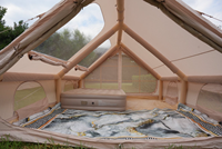 Grand stock – Tente de glamping et tente de camping extérieure de 12 m² avec double lucarne et double porte, hauteur latérale de 75 cm