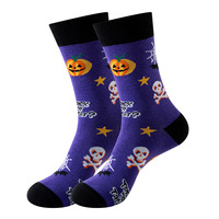 Vente en gros en stock Chaussettes tendance Halloween pour hommes et femmes Chaussettes en coton à motif citrouille Chaussettes amusantes
