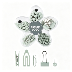 Clips en papier vert macaron de 19 mm, clips métalliques et clips en plastique, boîte de papeterie en forme de pétale pour l'école et le bureau - Product Image 1