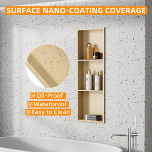 מפעל ODM ו-OEM נישה למקלחת מפלדת אל-חלד 304 בגודל 30x90x10 ס\\\"מ בציפוי פליז מוברש PVD עם 3 מדפים, ללא צורך באריחים, אחסון נישה לאמבטיה - Product Image 3