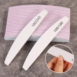 Private Label White Color Half Moon Nail File 80/100/180/240 Grit Double Side Washable Disinfectable Nail File
