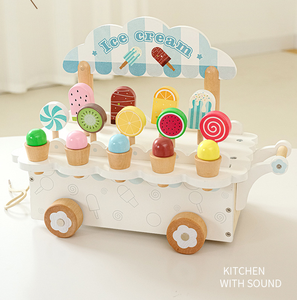 <span class=keywords><strong>Mini</strong></span> Playhouse en bois <span class=keywords><strong>cuisine</strong></span> et ensemble de jouets alimentaires semblant jouer chariot à crème glacée jeux de rôle enfants cadeaux dans l'emballage de la boîte - Product Image 1