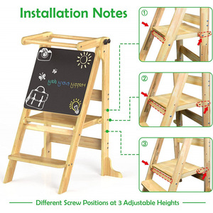 Torre de aprendizaje con pizarra, 3 niveles de altura ajustable, taburete de madera plegable para niños, asistente de cocina - Product Image 3