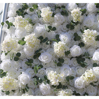 Dinding Bunga Sutra Kustom Mawar Putih Hydrangea Daun Eucalyptus 8x8FT Latar Belakang untuk Pernikahan & Acara Thanksgiving