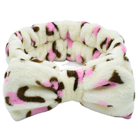 Bandeaux élastiques en flanelle douce à motif léopard avec logo personnalisé pour maquillage, respectueux de la peau, accessoires capillaires pour femmes, vente en gros