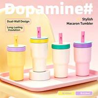 Gobelet isotherme double paroi en verre coloré personnalisé de 20 oz avec couvercle et paille en acier inoxydable pour femme
