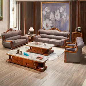 Европейская классическая мебель, кожаный диван, комплект софа из массива дерева, китайский поставщик