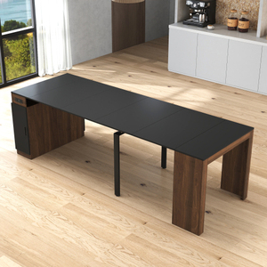Table à manger en bois massif multifonctionnelle extensible en forme de L avec espace de rangement intégré, design gain de place, écologique et durable - Product Image 5