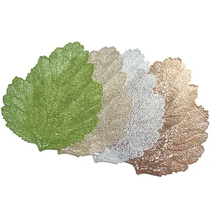 Tabletex Anti-Slip Heat Insulated Leaf Style PVC Vinyl Placemat Golden Silver Place Mat Decoration Table Mat