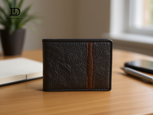 Portafoglio da uomo in vera pelle con motivo a palme, stile patchwork, pieghevole e corto - Product Image 2