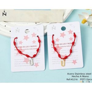 Braccialetto Nodo a Sette Stelle in Acciaio Inossidabile con Lettera U e Corda Rossa, Amuleto di Protezione Fatto a Mano - Product Image 3