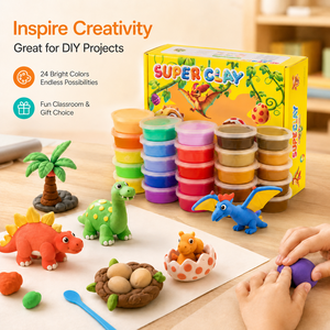 Kit de Pâte à Modeler Auto-Durcissante pour Enfants Dinosaures, 24 Couleurs, OEM, Super Légère, Non Toxique, Personnalisable, Vente en Gros, Artisanat Éducatif DIY - Product Image 3