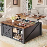 Table basse carrée en acier et bois personnalisée en usine avec compartiment de rangement dissimulé et étagère réglable pour salon