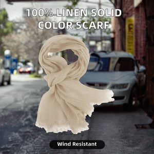 ผ้าพันคอยาวสีพื้น ผ้าลินิน 100% สำหรับผู้หญิง น้ำหนักเบา ระบายอากาศได้ดี ยืดได้สี่ทิศทาง แฟชั่นวินเทจ ใช้ได้ทุกฤดู - Product Image 2