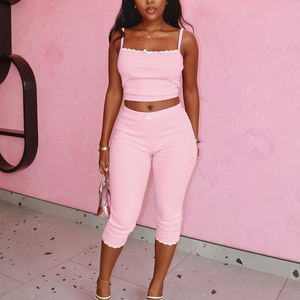 Spring and Summer New Fashion Lace <b>Patchwork</b> Halter <b>Top</b> Slim Shorts Set for Women Fashion - Product Image 5