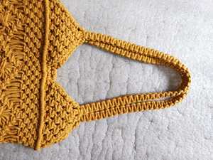 Bolso de Mano Tejido a Crochet, Estilo Bohemio para Mujer, con Patrón Geométrico, Correa Única, Casual, para Playa o Viaje, Parte Superior Abierta, Color Amarillo - Product Image 3