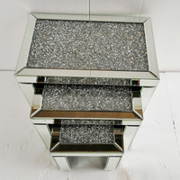 Mesa de centro de cristal de diamante aplastado, Juego de 3 mesas laterales de anidación con espejos inteligentes para decoración del hogar