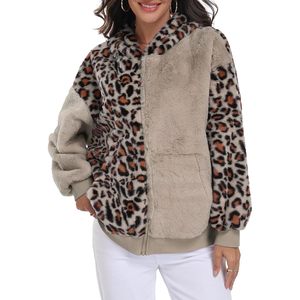 FOXA Sweat à capuche zippé en sherpa duveteux pour femme, veste d'hiver confortable à blocs de couleur avec poches et manches tombantes - Product Image 2