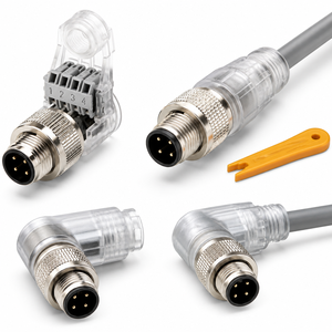 Konektor M12 4-Pin Push-In yang Dapat Disambungkan di Lapangan dengan Isolasi PVC untuk Mesin Elektronik dan Aplikasi Sensor/Aktuator IP67 - Product Image 1