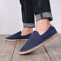 Espadrilles pour hommes à enfiler, style pêcheur, en lin et paille tressés, dessus en PU, semelle intermédiaire en jute, semelle extérieure en caoutchouc respirante