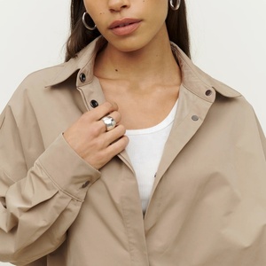 Vente en Gros Manteaux Courts <span class=keywords><strong>Kaki</strong></span> Personnalisé Surdimensionné Épaule Dénudée Vestes à Col Manteaux pour Femmes - Product Image 5