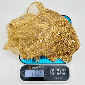 LHY lujo hecho a mano oro lentejuelas apliques vestido de novia 3D cuello de encaje con cuentas escote parche costura ropa tradicional - Product Image 3