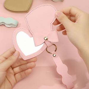 Modern Minimalist Faux Leather Heart Keychain Pendant Macaron Color <b>Small</b> Portable <b>Mirror</b> - Product Image 2