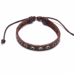 Retro Brown Punk Men's Leather <b>Bracelet</b> With Metal Grommets <b>Adjustable</b> Cord Closure For Gift Jewelry Accessory - Product Image 4