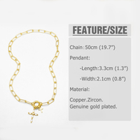 ASJEWELRY Collier en laiton plaqué or avec chaîne trombone et double pendentif croix en zircon cubique, bijou amulette catholique 2608 Nkey59