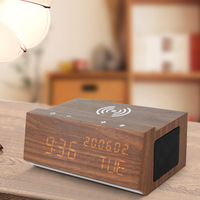 Réveil de dent bleue d'horloge numérique en bois de luxe de Offre Spéciale avec la charge sans fil de veilleuse pour le téléphone intelligent