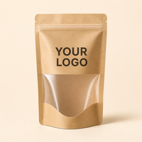 Fabrieksgemaakte op maat gemaakte logo hoogwaardige kraft papieren stand-up pouch met transparant venster en ritssluiting, milieuvriendelijk, groothandel, bestseller